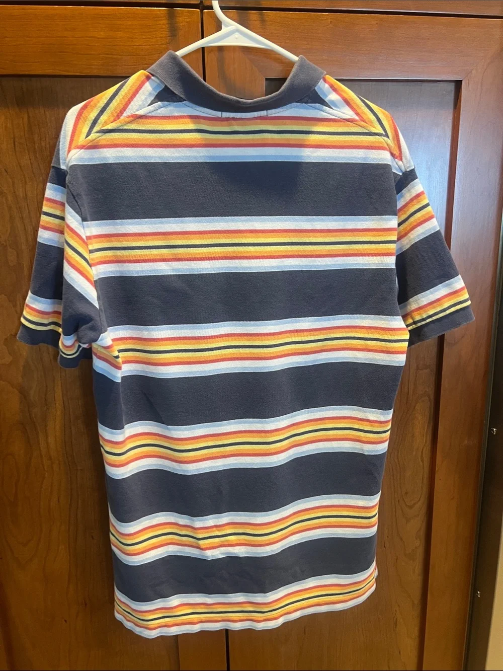 Polo by Ralph Lauren Navy Polo with Yellow, Red and Light Blue Stripes Medium